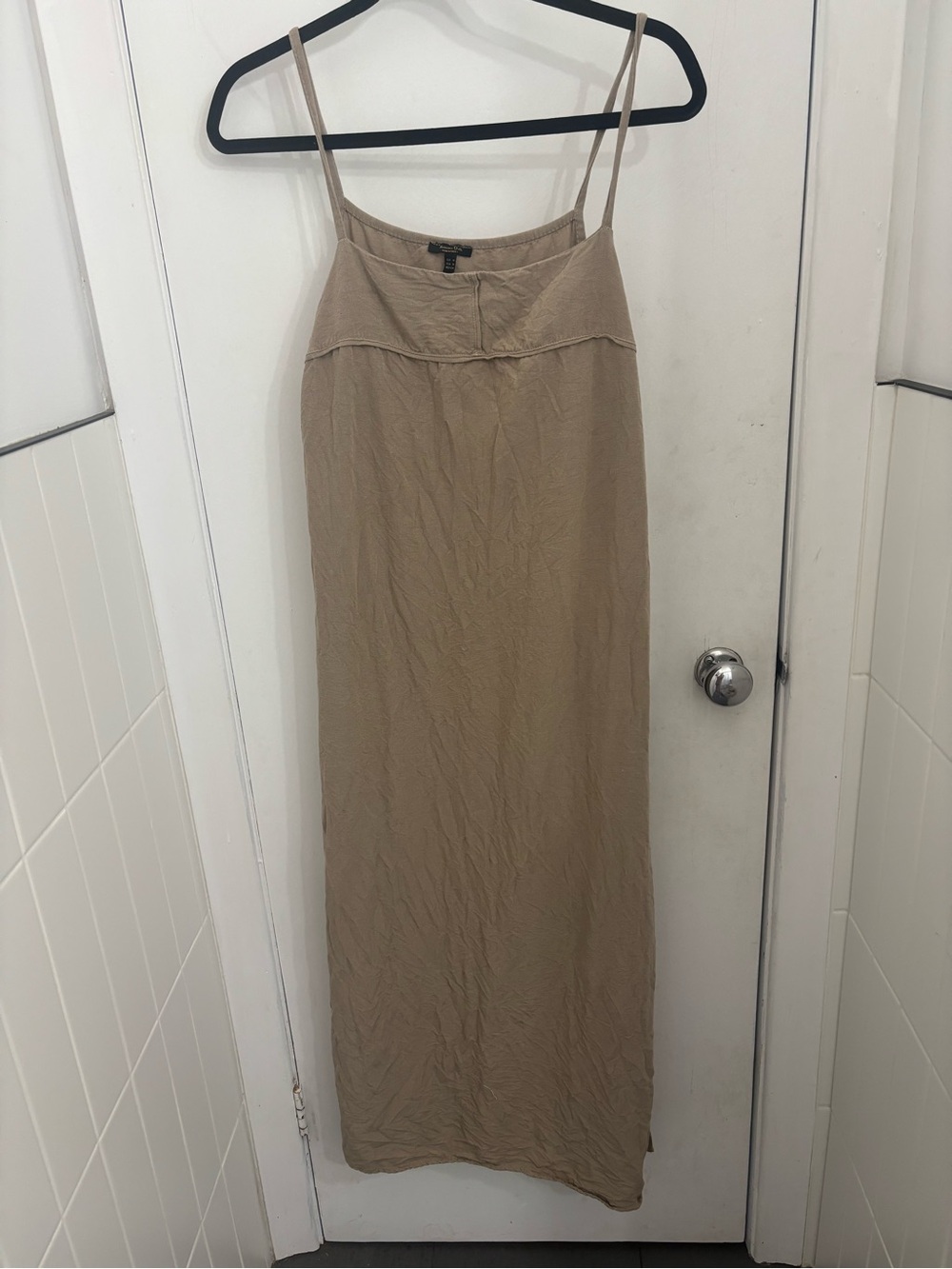 Massimo Dutti Beige Spaghetti-Strap Maxi Dress